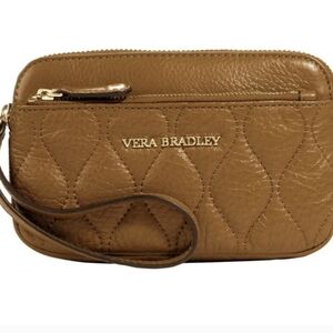 Vera Bradley Tan Leather Quilted Wristlet Clutch EUC